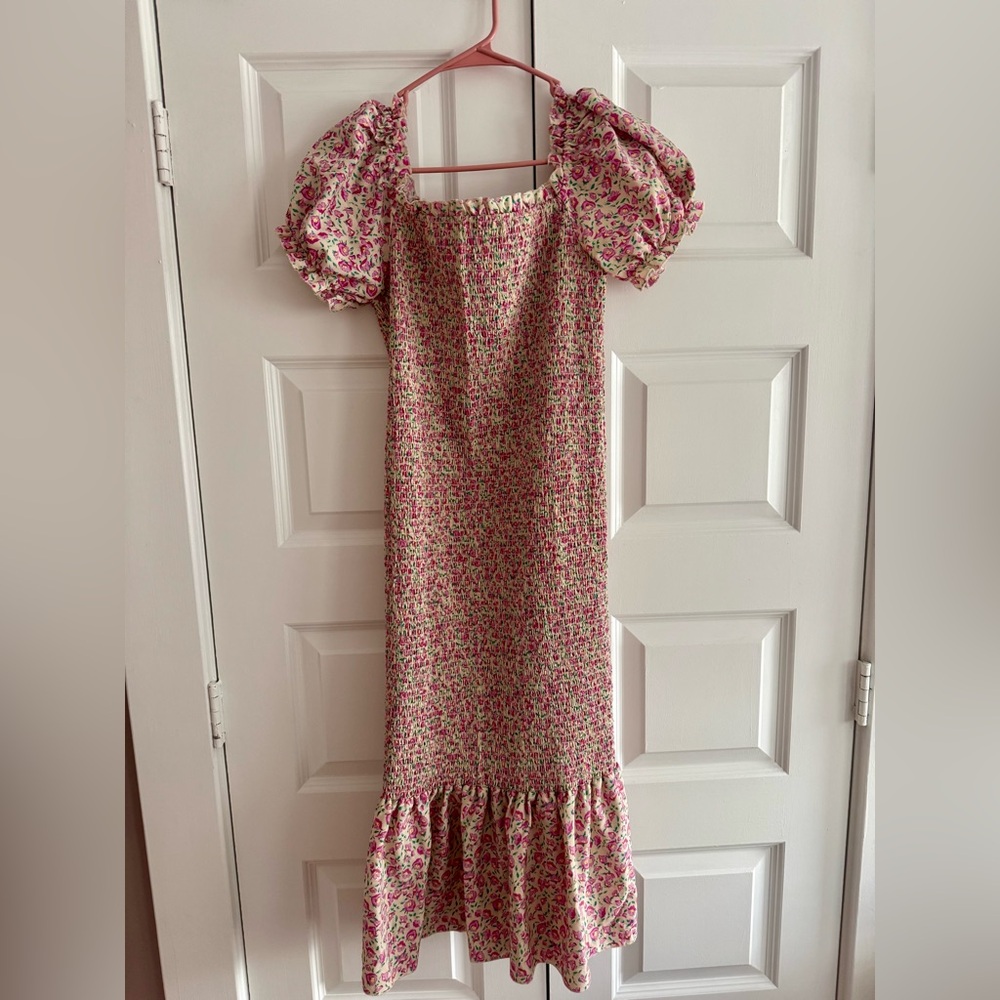 Floral Puff Sleeve Midi Dress